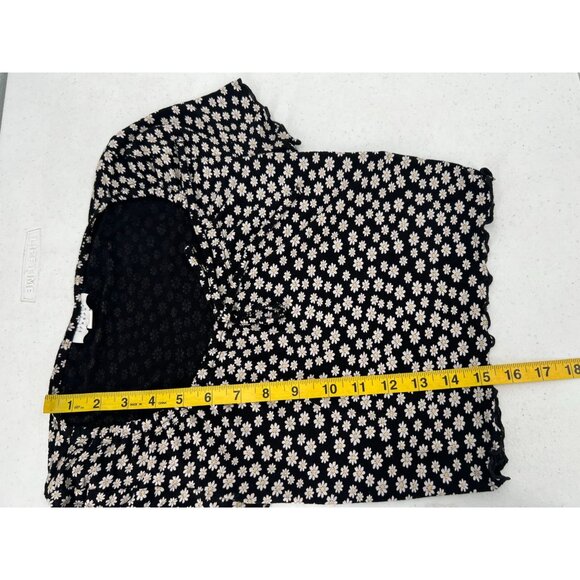 Topshop US 2 Black Daisy Crop Top Puff Sleeve Lettuce Hem Square Neck Y2K - Picture 7 of 8